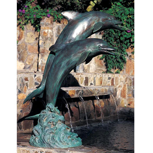 Brass Baron Large Double Dolphins Garden Pool Accent Sculpture