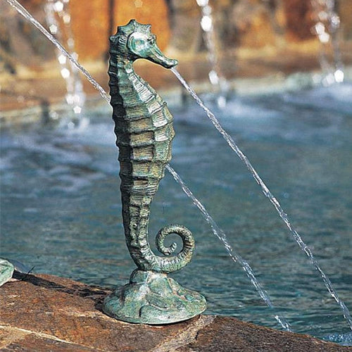Brass Baron Medium Seahorse Garden Pool Accent statue