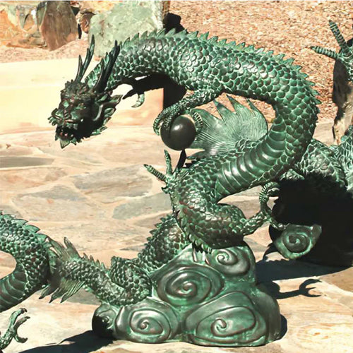 Brass Baron Medium Water Dragon Garden Pool Accent statue