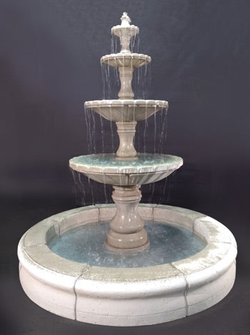 Monaco 4 Tier Fountain with Fiore Pond in a garden setting