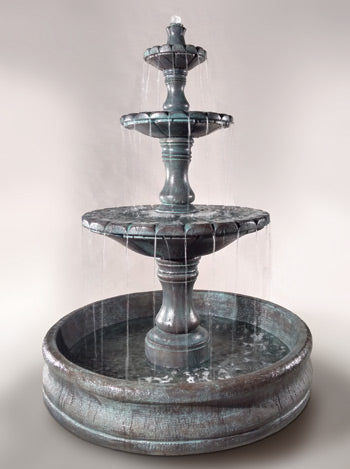 Monaco Three Tier Fountain with 55 inch Basin in a garden setting