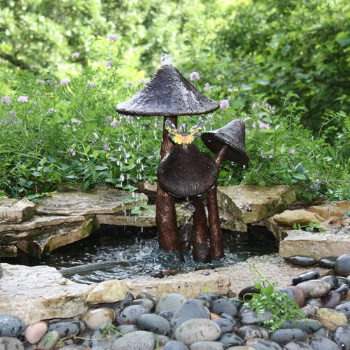 Brass Baron Mushroom Garden Pool Accent Sculpture