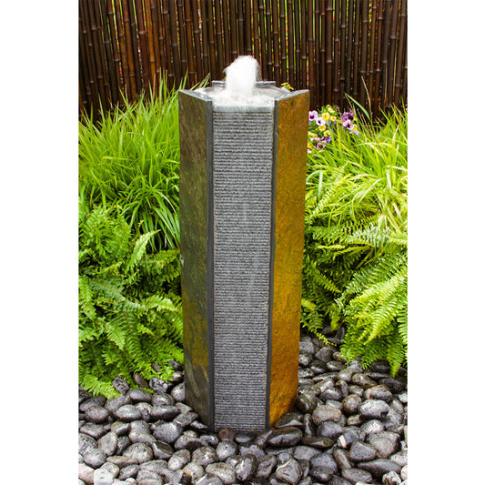 Octagon Basalt Stone Tower Fountain with water flowing