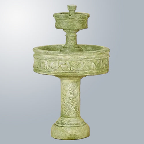 Paestum Two Tier Outdoor Water Fountain with Tall Base in a garden setting