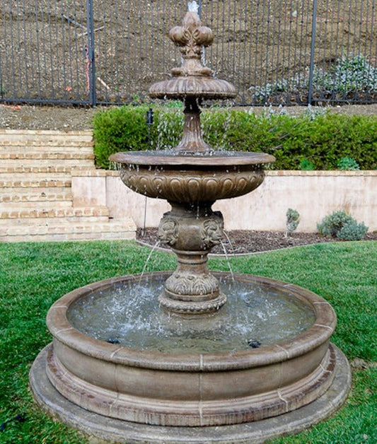 Piazza Veneta Outdoor Fountain With Lions Piped For Pond