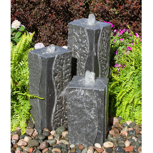 Polished Corner Triple Granite Stone Fountain with water flowing
