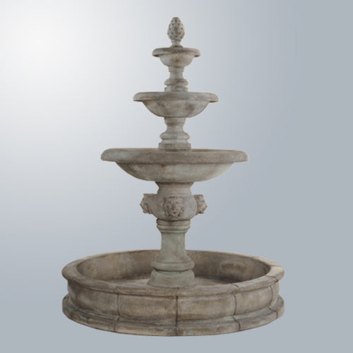 Quattro Lion Three Tier Pond Fountain with water flowing
