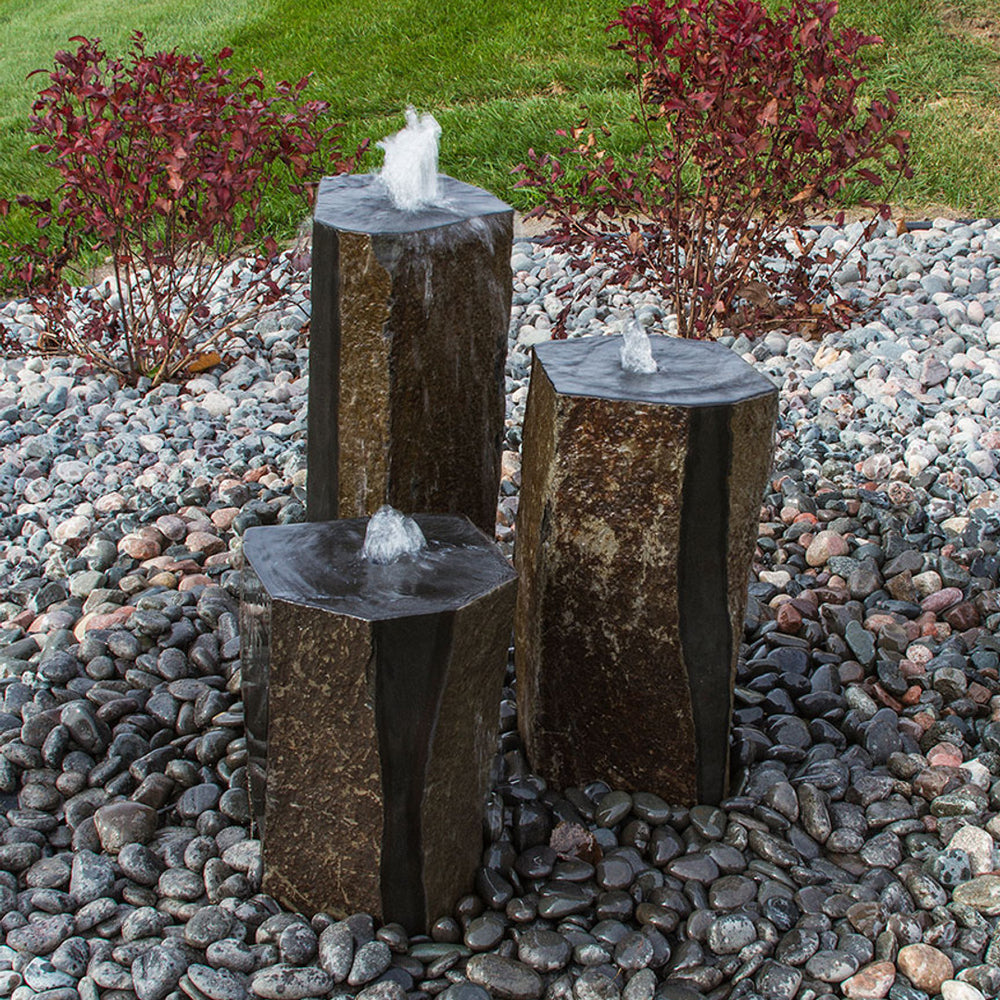 Semi Polished Basalt Rock Column Fountain