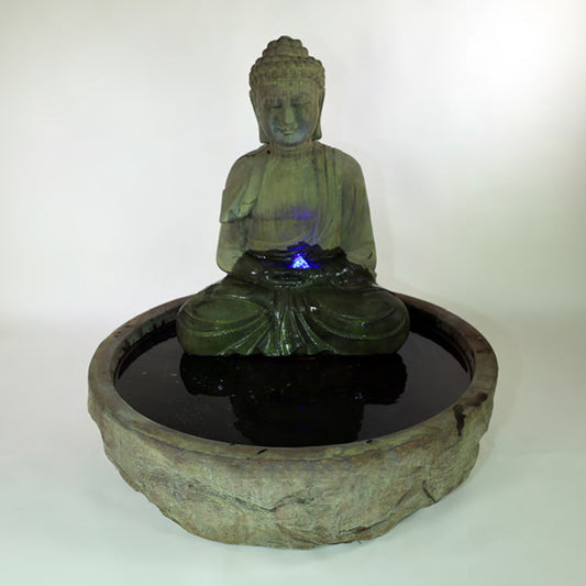 Serene Basalt Buddha Fountain for garden or patio