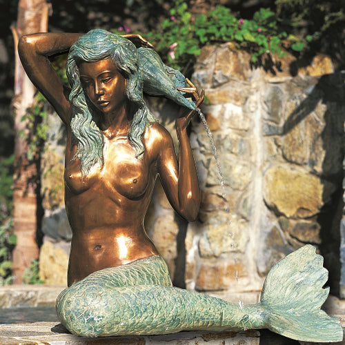 Brass Baron Small Bronze Mermaid Garden Pool Accent statue