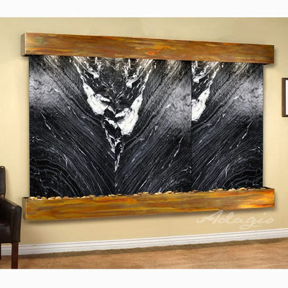 Solitude River Three Panel Wall Fountain with natural stone and copper accents