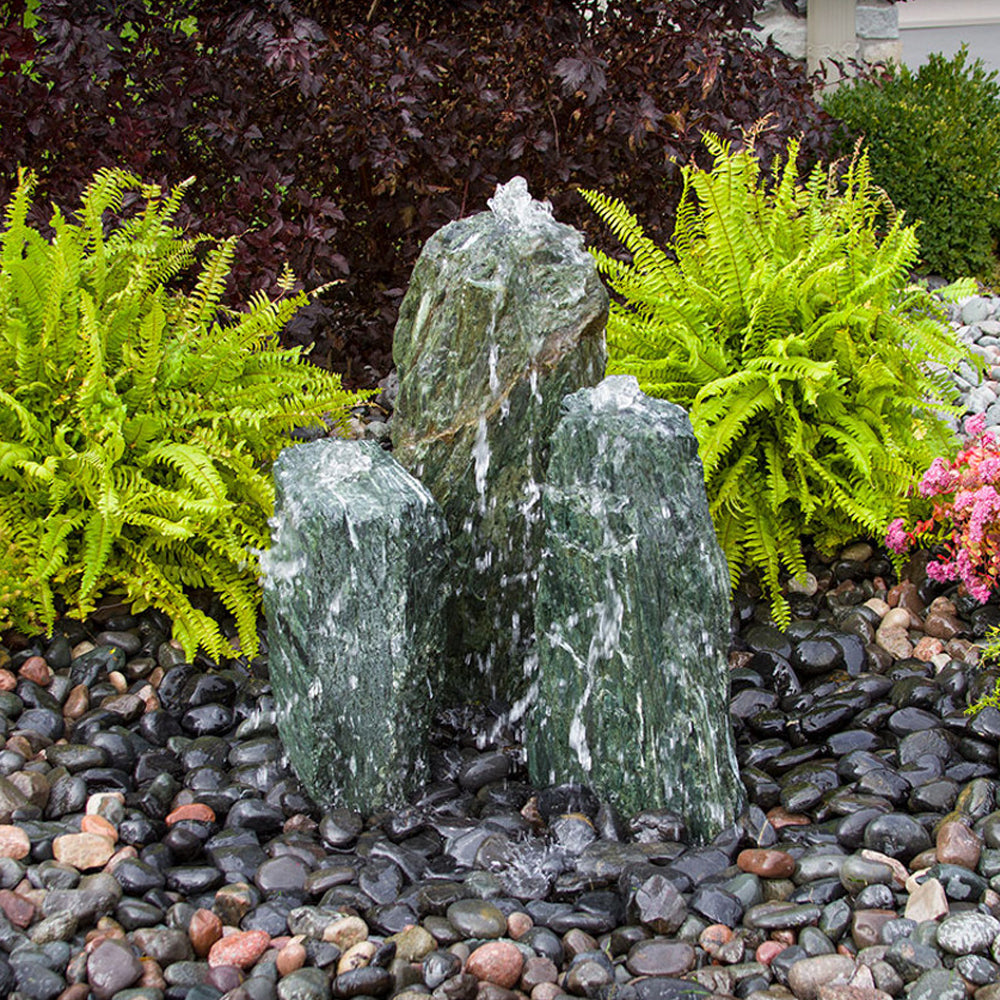 Triple Sea Green Chiseled Stone Fountain