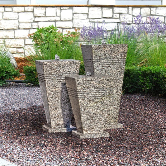 Triple Stone Urn Outdoor Fountain with water flowing