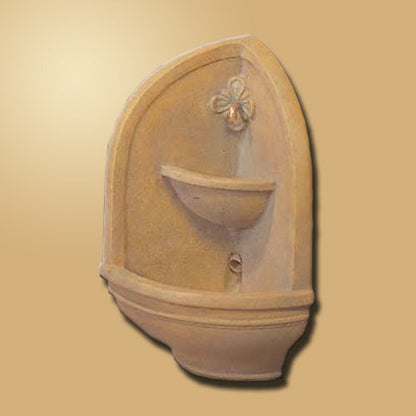Tuscan Corner Wall Fountain with detailed carvings and aged finish