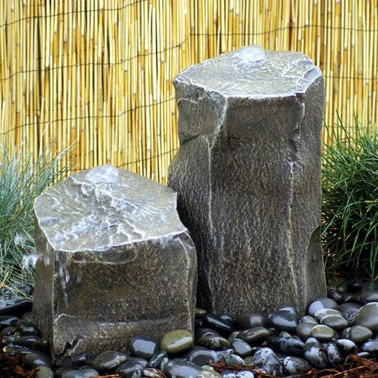 Twin Peaks Stone Outdoor Fountain with water flowing