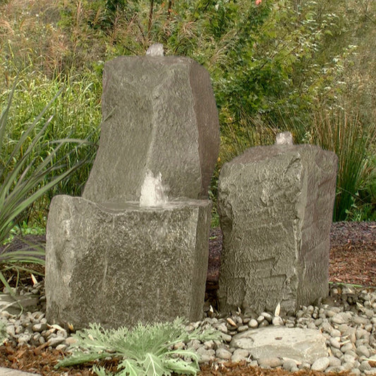 Twisting Cascade Triple Stone Outdoor Fountain with water flowing