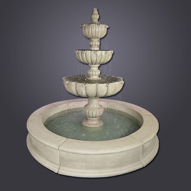 Urbino Grande Three Tier Easy Pond Fountain in a garden setting
