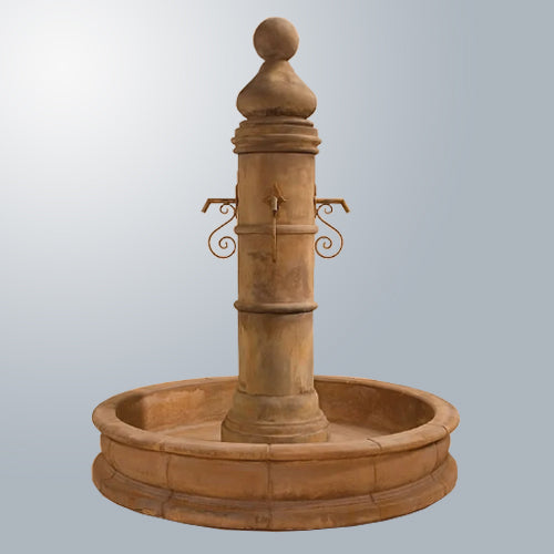 Ventoux Fountain with 66 inch Round Pond and Rustic Iron Spouts