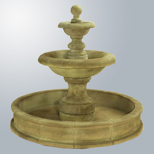 Villa Santini Two Tier Pond Fountain Short outdoor water feature with two levels and a pond base