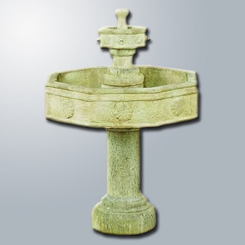 Volterra Two Tier Outdoor Water Fountain with Tall Base in a garden setting