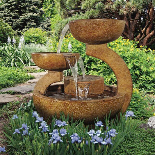 Zen Three Bowl Fountain with water flowing