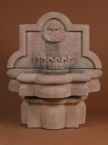 Small shell quatrefoil outdoor wall fountain