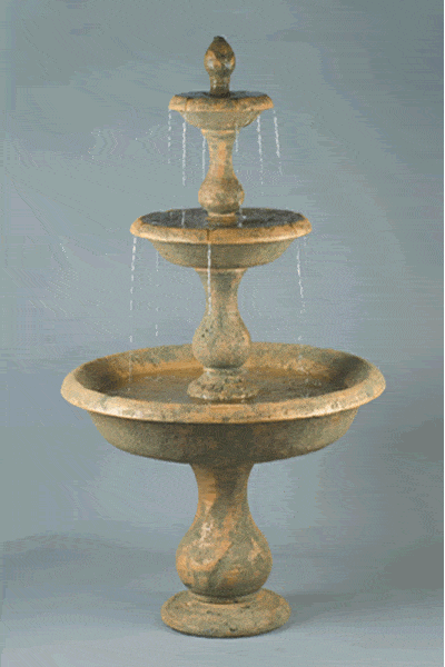 Old Toscano 3 Tier Garden Water Fountain with detailed carvings and flowing water