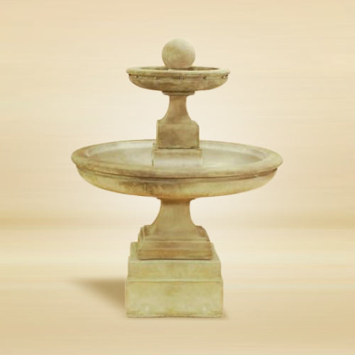 Hampton Short Two Tier Fountain in a garden setting